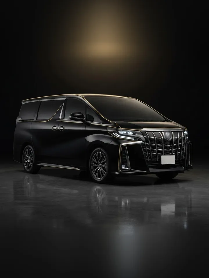 Black Toyota Alphard luxury MPV in a dark studio